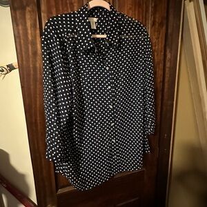 Chico's Navy Blue Polka Dot Button Down Shirt size 3